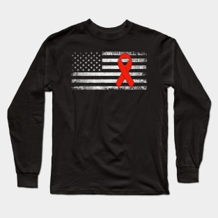 Throat Cancer Awareness Ribbon Classic American Flag Long Sleeve T-Shirt